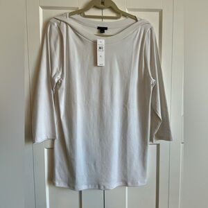 Ann Taylor White Boatneck 3/4-Sleeve Women's Top